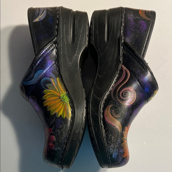 Dansko Black Clogs with Multicolored Floral Design - Picture 4 of 9